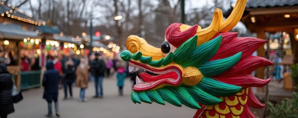 Fototapeta premium Vibrant chinese dragon lantern at festive market