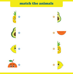 Match halves of cute cartoon fruits. Logical game for kids