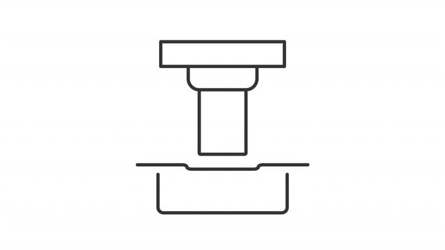 Animated metal stamping line icon. Press machine operating with steel sheet animation. Heavy industry manufacturing processes. Outline element on white background. HD video with alpha channel