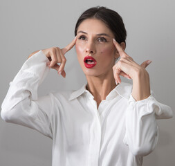 Beautiful smile of young woman. Beauty woman face. Emotion face. Funny. Red lips. Model. 