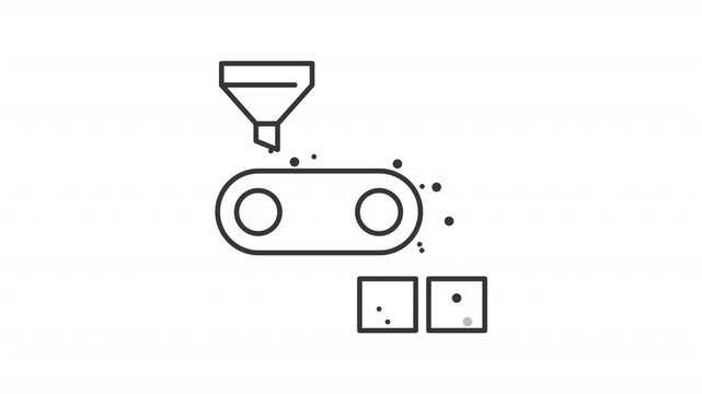 Animated ore concentration line icon. Vibrating conveyor sorting extracted deposit animation. Metal fabrication technology. Outline element on white background. HD video with alpha channel