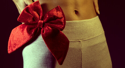 Happy Valentine's Day. Woman body gift. Celebration. Surprise. Happy day