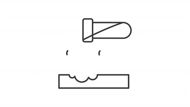 Animated metal corrosion line icon. Dripping liquid onto iron animation. Deterioration due to chemical and electrochemical reaction. Outline element on white background. HD video with alpha channel