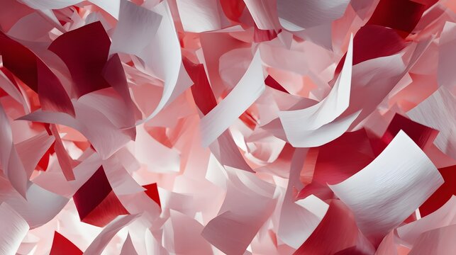 Abstract background of red and white confetti pieces falling and swirling. - Powered by Adobe