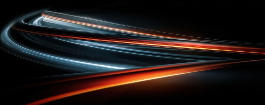 Abstract curved lines with glowing blue and red effects for futuristic design