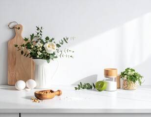 Neutral counter composition with delicate background white