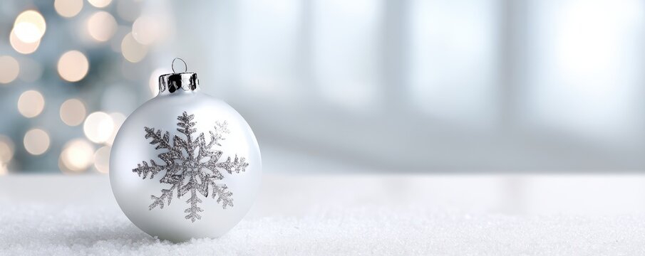 Elegant snowflake christmas bauble on abstract winter background for festive decoration