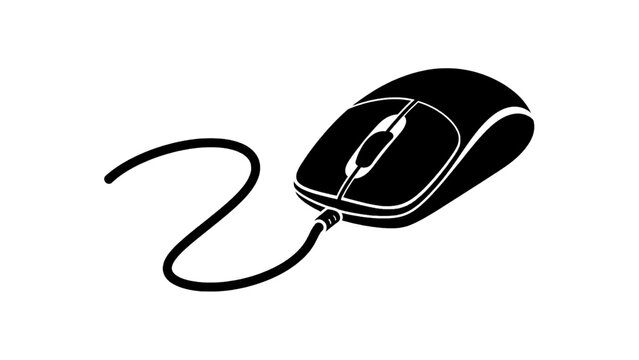 Vector illustration&nbsp;of black and white illustration of a computer mouse with a cord, isolated on transparent background