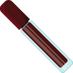 Single Dark Brown Liquid Lipstick Tube with Clear Glossy Casing and Maroon Cap on a Transparent White Background