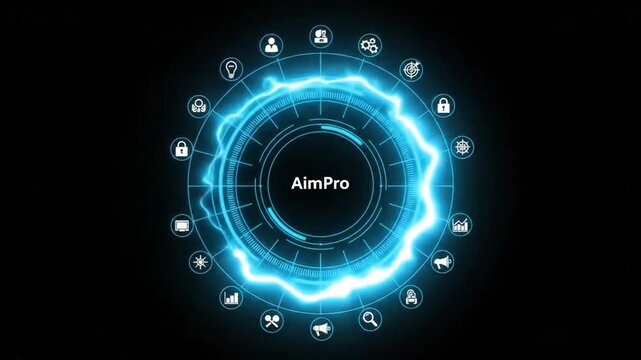 Futuristic hud interface element animation with circular technology and glow effects