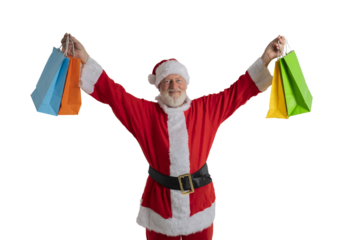 Happy Santa Claus Holding Colorful Shopping Bags - Christmas Shopping Concept
