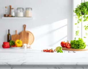 Fresh cooking space counter in soft blur white