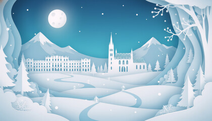 Fairytale Austria: snowy Alps and Viennese architecture in layered paper art technique﻿