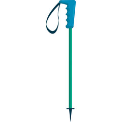 Turquoise and Teal Trekking Pole with Loop Handle and Pointed Tip Isolated on White Transparent Background