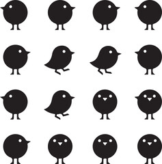 Minimalist Black Bird Icons Collection with Various Poses and Expressions, a Cute Flat Design Vector Set for Web, App, or Graphic Projects.