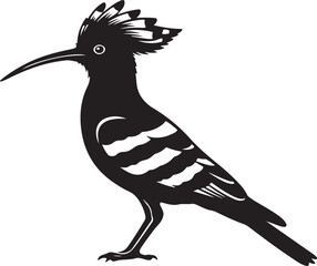 Elegant Hoopoe Bird Silhouette Vector Illustration. Minimalist Avian Wildlife Graphic Design with Crest and Long Beak
