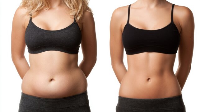 Belly Fat Comparison With Medical Graphic Overlay Showing Before and After State at a Medical Clinic