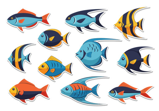 Colorful Collection of Underwater Fish Stickers - Marine Life Set