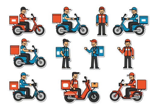 Delivery Service Icons Scooter Riders and Delivery Personnel Vector Set - Powered by Adobe