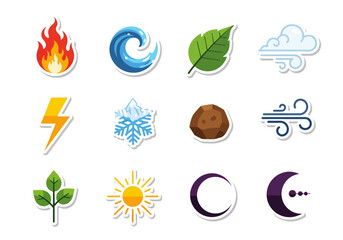 Diverse Icon Set Representing Various Natural Elements and Concepts