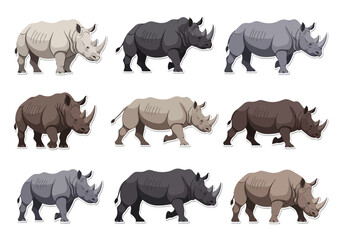 Nine Rhinoceros Variations A Colorful Assemblage of Wildlife Diversity