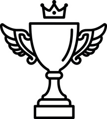 Line Art Trophy with Wings and Crown on White Background