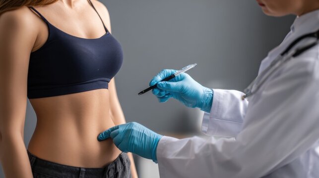 Doctor Discusses Belly Fat Concerns During a Consultation With a Patient at a Professional Clinic