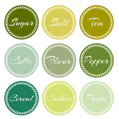 set of organic food labels with green tones
