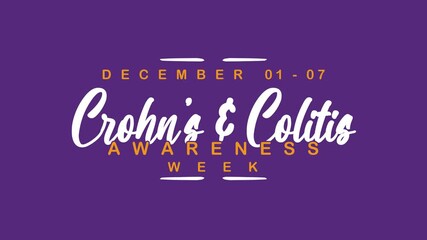 Crohn's and colitis awareness week text animation. Suitable for raising awareness campaigns and educational materials about bowel disorders.