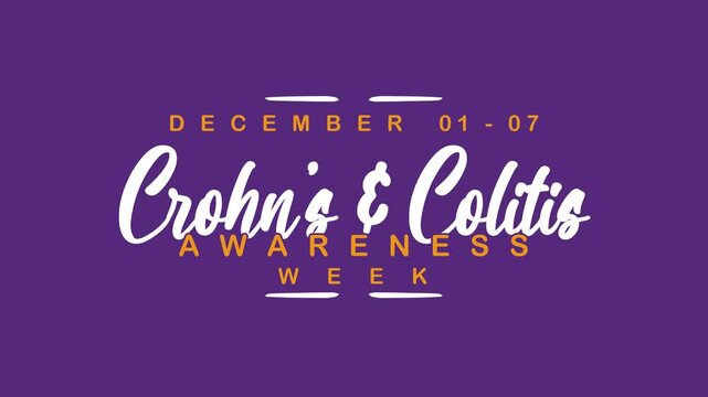 Crohn's and colitis awareness week text animation. Suitable for raising awareness campaigns and educational materials about bowel disorders.