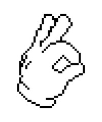 Black pixel art OK hand gesture silhouette. sticker retro style.