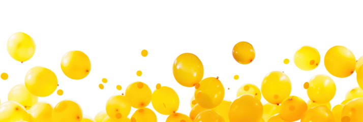 Yellow balloons bunch on floor isolated PNG cutout, transparent background. Copy space, balloon, festive, celebration, party, birthday graphic element