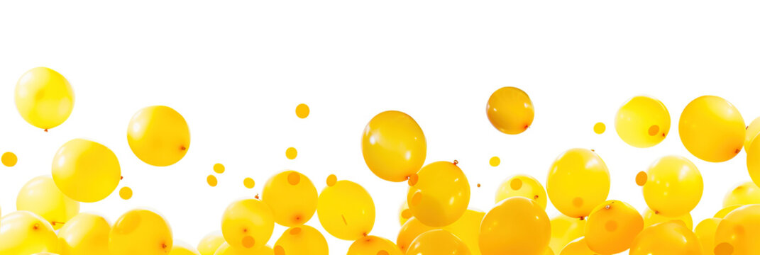 Yellow balloons bunch on floor isolated PNG cutout, transparent background. Copy space, balloon, festive, celebration, party, birthday graphic element