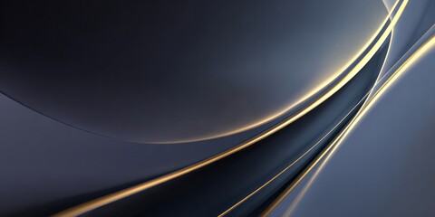 Sleek dark background features dynamic curves highlighted by brilliant golden light streaks