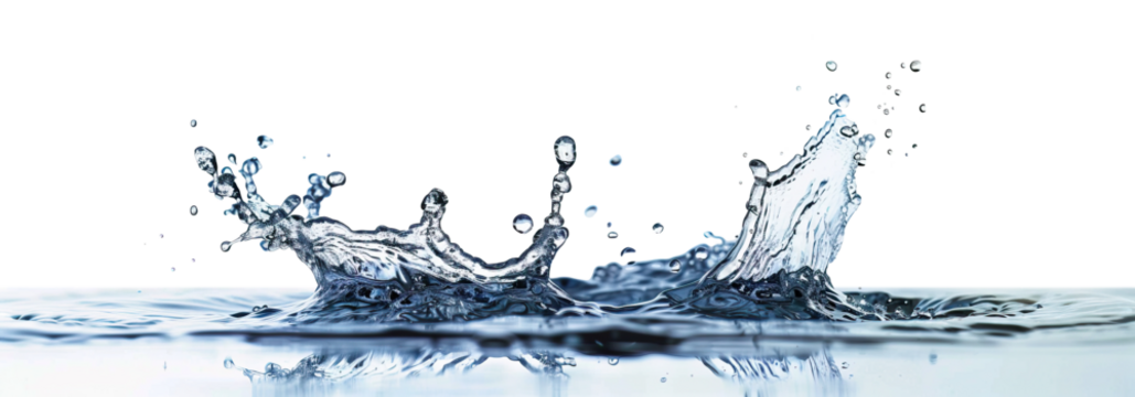 Water droplet splashing on the surface, dynamic motion isolated PNG cutout, transparent background