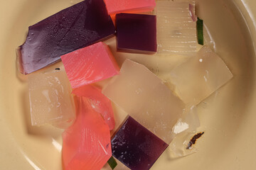 Traditional Malaysian desert Nonyah Kuih making preparing ingredients panadn leaf shredded coconut...