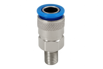 Pneumatic metal push-in fitting with thread on transparent background