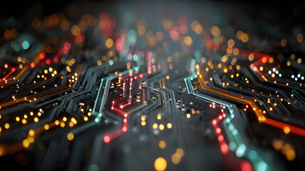 Obraz premium Generative AI abstract illustration of high angle of colorful circuit with narrow paths