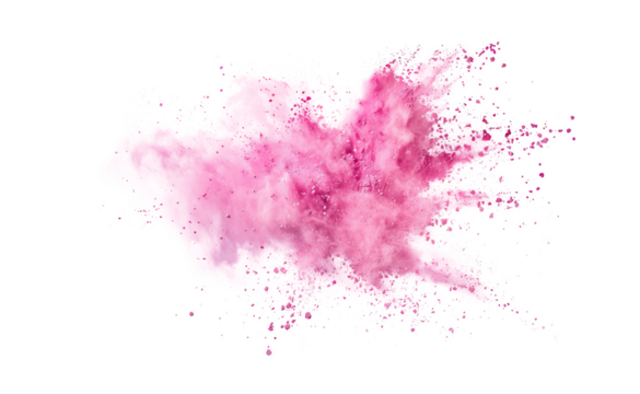Colorful vibrant pink powder explosion effect isolated PNG cutout, transparent background