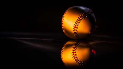 void. Baseball floating in dramatic orange glow against a black void for a cinematic effect. event key visuals, club posters, designed for fitness apps and gym onboarding, used by event planners.