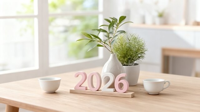 2026 New Year Vision: Sunlit Window Plant Pot Decoration on Table, Symbolizing Vitality and Future Hope for Home Gardening Interior Design.
 - Powered by Adobe