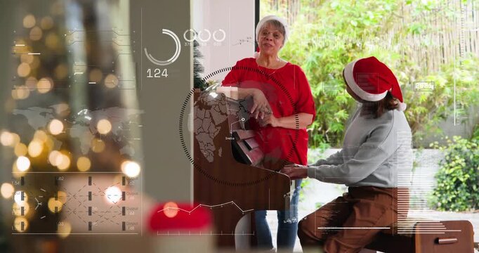 Seated player starting piano, standing singer joining holiday music, HUD overlay highlighting keys