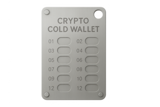 Metal cold wallet protecting cryptocurrency seed phrase with engraving
