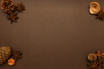 christmas background with pine cones