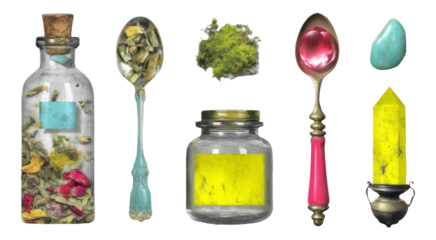 Realistic Tiny Potion Figurines on Transparent Background for Creative Projects