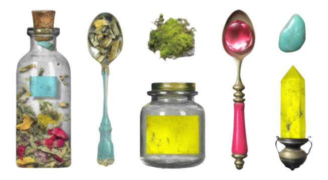Realistic Tiny Potion Figurines on Transparent Background for Creative Projects