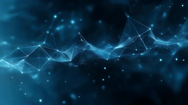 Futuristic network connection with dynamic glowing nodes for blockchain tech, AI, and advanced data analytics visual backgrounds and virtual reality