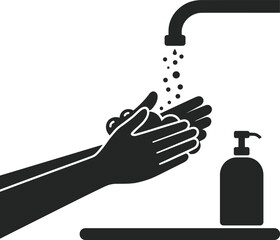 Hand washing with soap and water under faucet for hygiene, cleanliness, and health care safety prevention vector illustration design concept.