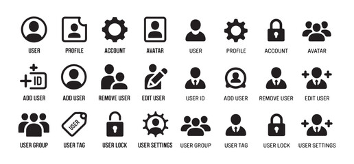 User profile and account settings filled icons collection for web applications and mobile interfaces