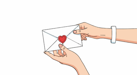 Hands holding envelope with red heart